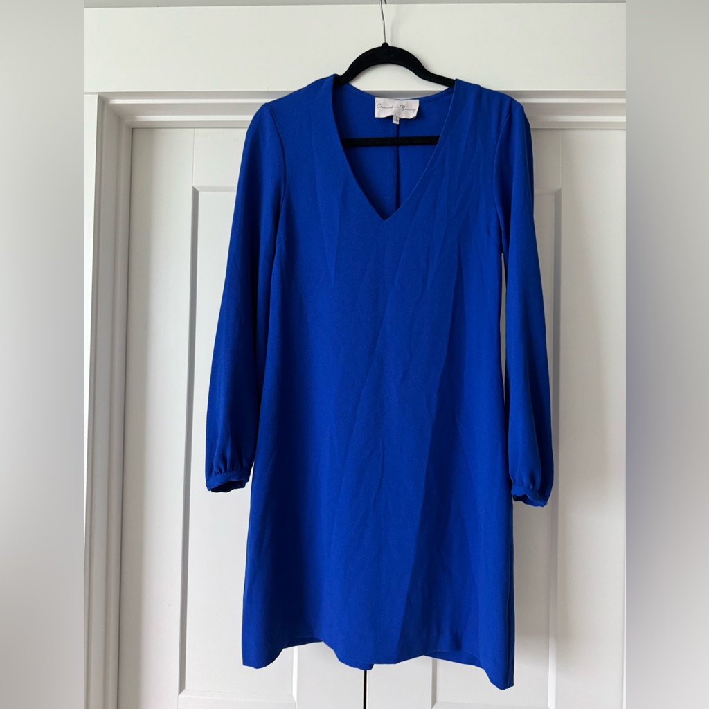 Charles Henry Blue Sheath Dress With Bishop Sleeves